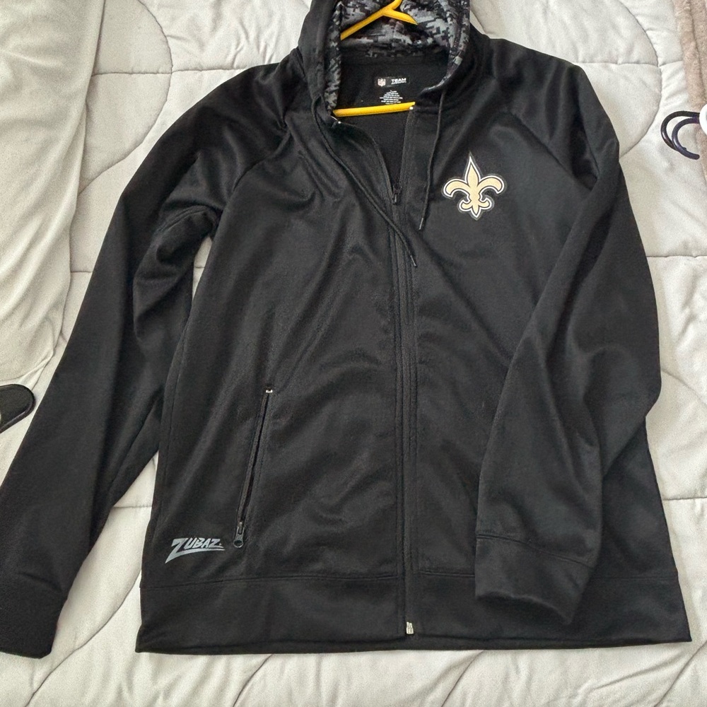 NFL New Orleans Saints Zubaz Black Hoodie with Gray Camo Hood Accents